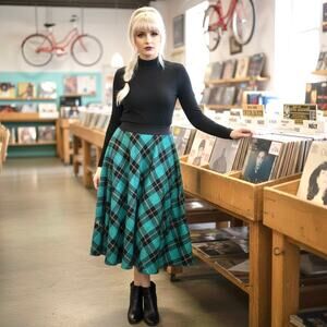 Vintage 80s Plaid Midi Skirt, Wool Blend Vintage Skirt, Size Large